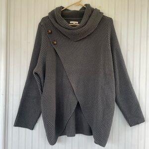 Kate & Sam Gray Grey Cowl neck Waffleknit Pullover Sweater Size Large